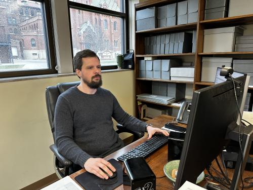 Viterbo University archivist Jason Skoog's office and the adjacent archives room in Murphy Center used to host home economics classes.