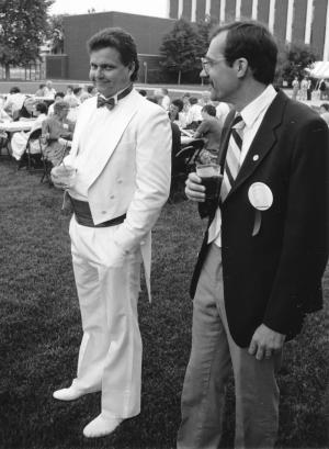 Tom Thibodeau and Pat Kerrigan Tom Thibodeau, left, is pictured in his early days at Viterbo with Pat Kerrigan, who was in charge of the communications department.